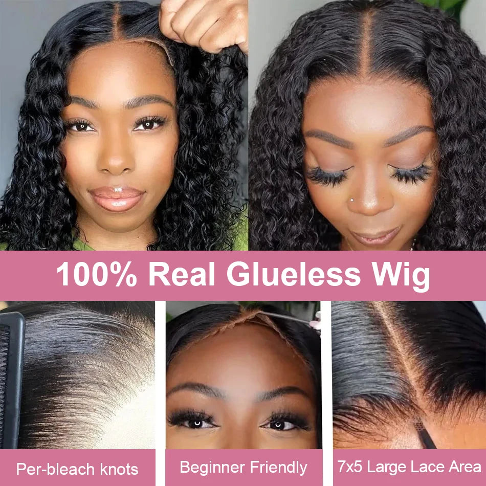 Short Water Curly Bob Wig Human Hair 100% 7x5 13x4 Ready To Wear And Go Glueless Wigs 13x6 HD Deep Wave Frontal Wigs For Women