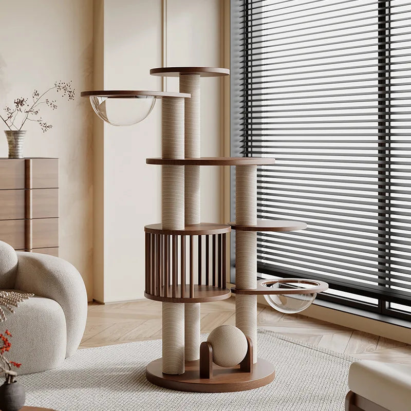 Modern Eco-friendly 4-Level 102cm Wood & Sisal Cat Scratching Tree for Living Room All Seasons Multi-Cat Climbing Toys