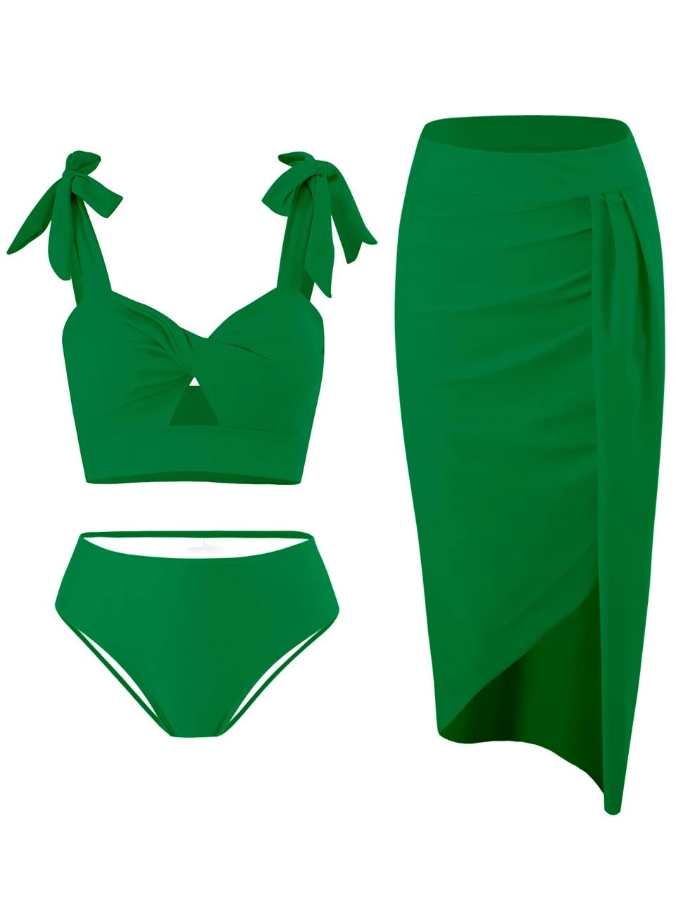 2026 Solid Swimsuit 3 Pieces Hollow Out Swim Dress Women Sexy Swimwear Female Bathers Bathing Suit Beachwear Swimming Summer