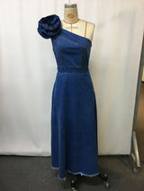 Elegant Strapless Denim 3D Floral Maxi Dress for Women, Beach Wedding Party Long Gown with Split Side