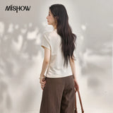 MISHOW Casual Fashion Cat Printed Beading T-Shirt For Women 2026 Summer Cute Design Round Neck Short Sleeve Top MXF24T1615