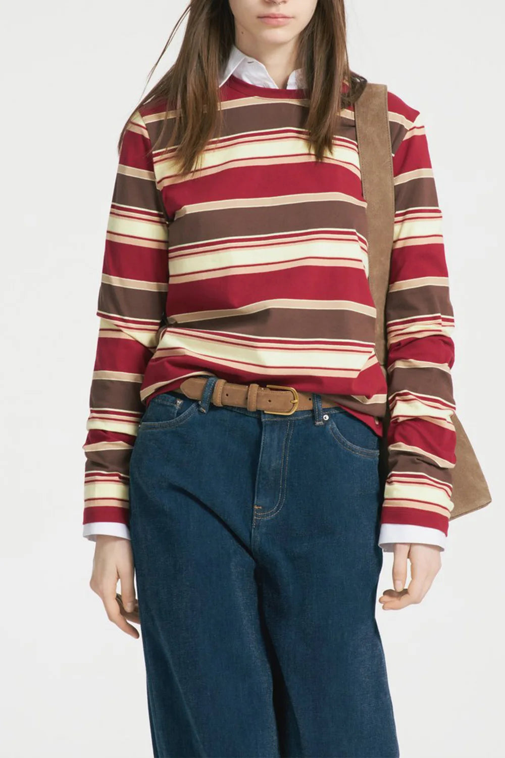 Hirsionsan Long Sleeve Striped T Shirt Women 2025 Spring autumn Oversized 100% Cotton Tshirts Female Casual Chic Tees Girls Tops