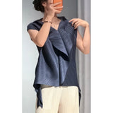 Miyake Pleated T-Shirt 2026 Summer New Irregular Sleeveless Top Simple Casual Fashion V-Neck Fold Vest Commuter Women's Clothing