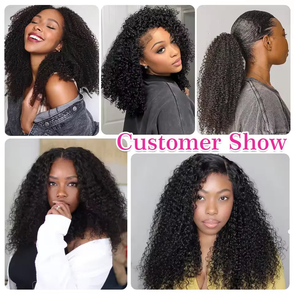 Upgrade 3 IN 1 Half Wig With Drawstring Seamless Clip Ins Flip Over Kinky Curly Wig 200% Density Curly Half Wigs for Women hair