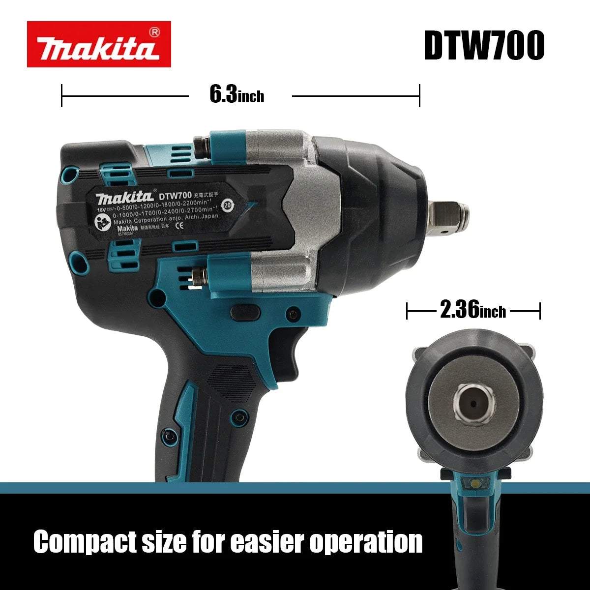 Makita Brushless DTW700 Cordless Electric Impact Wrench 1/2 Inch 18V Battery Compatible Power Tool for Automotive Repair