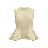 Pleated T-Shirt Top 2026 Summer New Ruffled Sleeveless Vest Simple Elegant Fashion Cake Skirt Elegant Women Travel Outfit