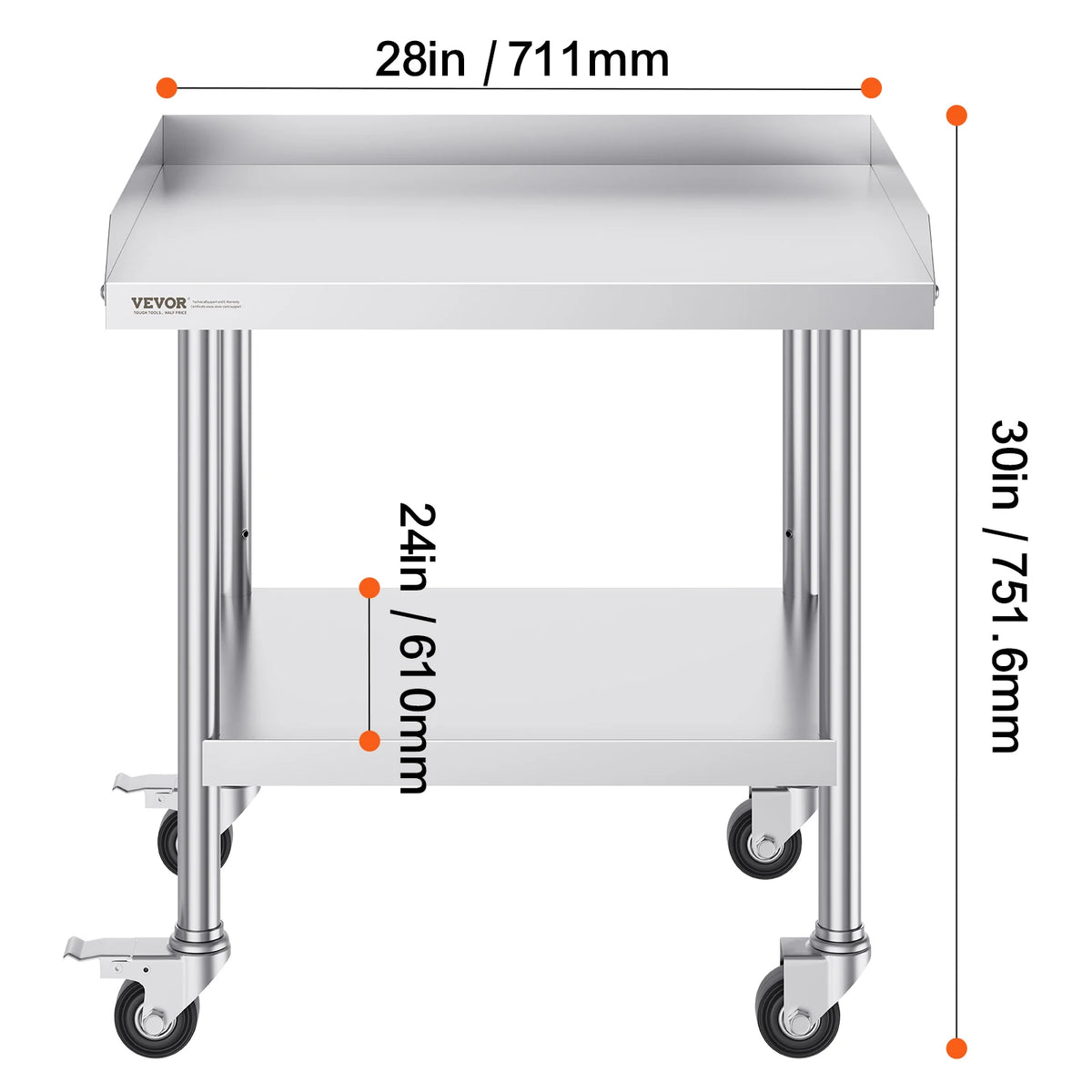 SucceBuy Stainless Steel Work Table Commercial Food Prep Worktable with 4 Wheels Heavy Duty Prep Worktable for Restaurant Home