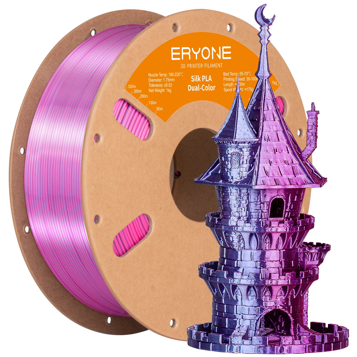 ERYONE 3/5/10KG Dual Color Silk PLA Filament 3D Print,Multicolor Available,Diameter:1.75mm,Tolerance:+/-0.03mm,1KG/Spool