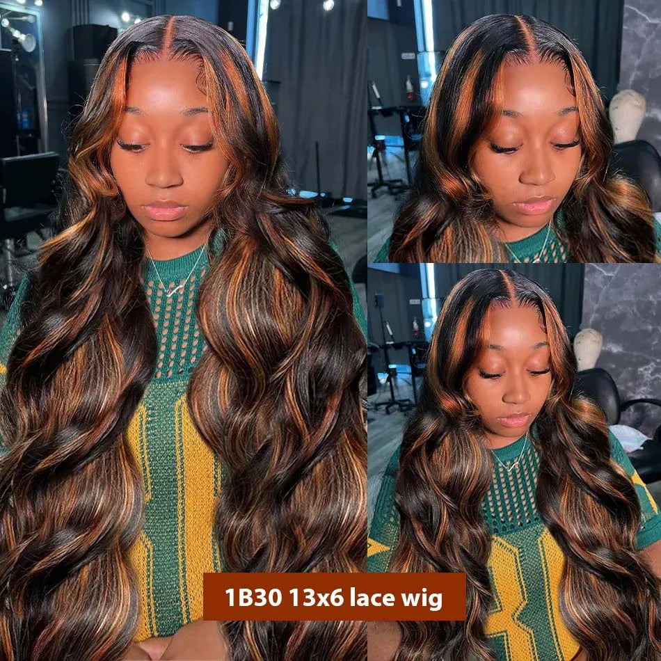 Highlight Body Wave Wig Human Hair 13X6 Hd Lace Frontal Wig P427 1B30 Black Brown Blonde 13X4 Front Ombre Colored Wig 30 36 Inch