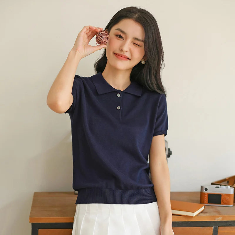 WinvyNee Summer Women's Clothing Cotton T-shirt Short Half Sleeve Polo Collar Clothes Solid Casual Pullover Female Top A1522006