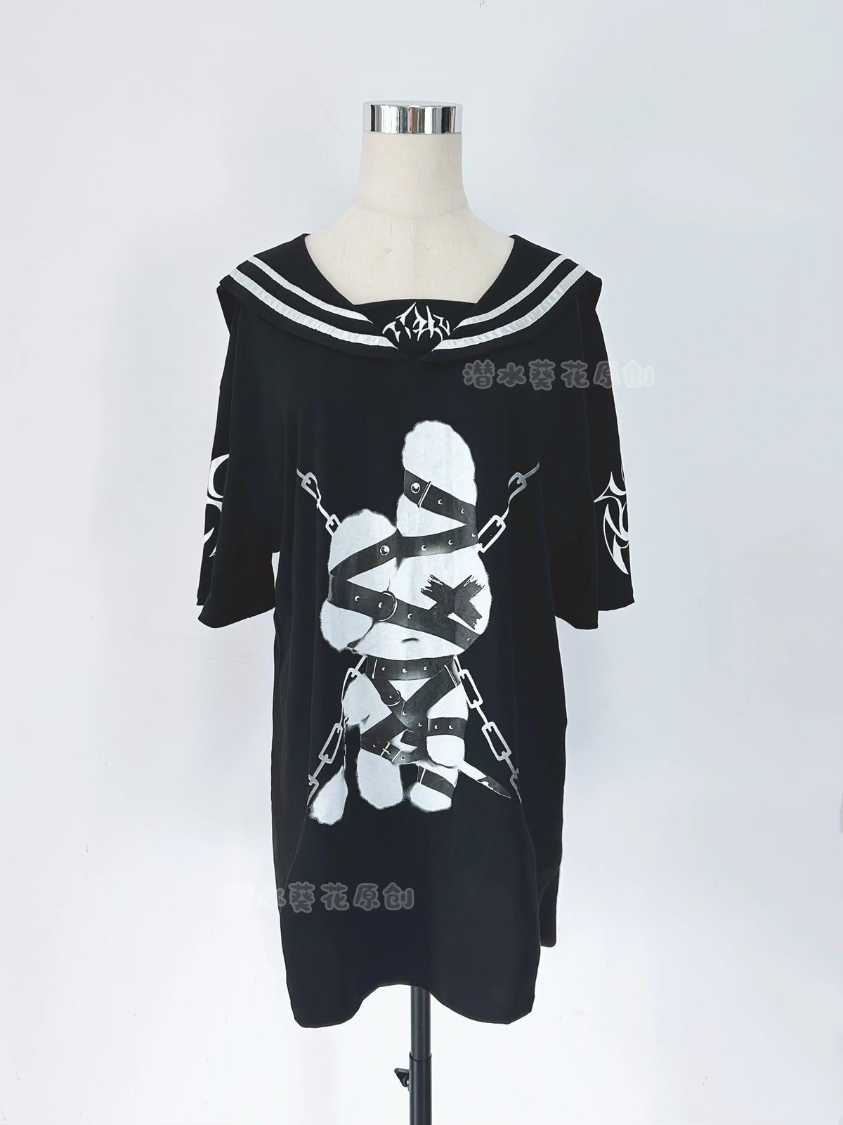Subculture Navy Collar Goth Animation Printed Mine Series Short-sleeved T-shirt Summer Y2K Punk Style Oversized Japanese Top