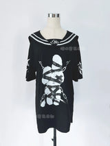 Subculture Navy Collar Goth Animation Printed Mine Series Short-sleeved T-shirt Summer Y2K Punk Style Oversized Japanese Top