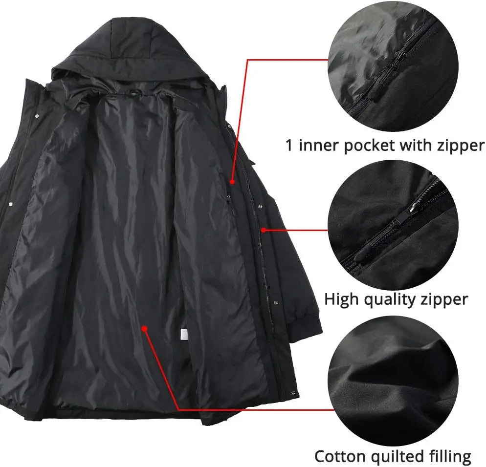 Pioneer Camp Men's Winter Coats Water-Repellent Windproof Thicken Parkas Long Hooded Padded Puffer Jacket