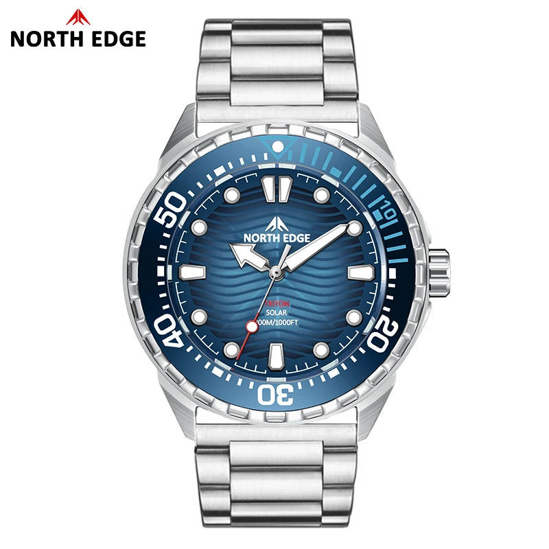 NORTH EDGE 2026 New TRITON Solar Powered Dive Watch Men Luxury Digital Watches For Men 316L Stainless Steel Case Waterproof 300M