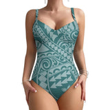 Customized Pattern Printed Halter One-Piece Women'S Beach Bikini With Samoan Gathered And Soft-Fitting Tribal Design Swimsuit