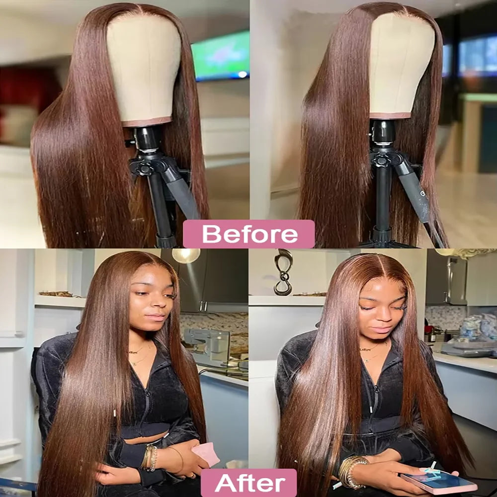 Bone Straight 13x6 Lace Frontal Wig 18-46 Inch 220 Density #4 Chocolate