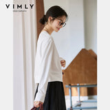 VIMLY Women's Cotton White Tees 2026 Spring Round Neck Pullover Long Sleeve T-shirt Casual Loose Tops for Woman Clothes A0712
