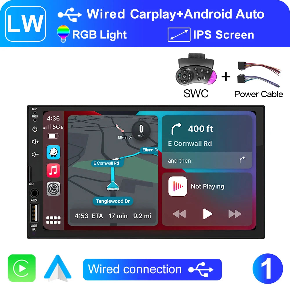 LEHX 7Inch Carplay Android Auto Player IPS Touch Screen HD Automotive Multimedia Car MP5 Player USB Bluetooth Card 2 Din Stereo
