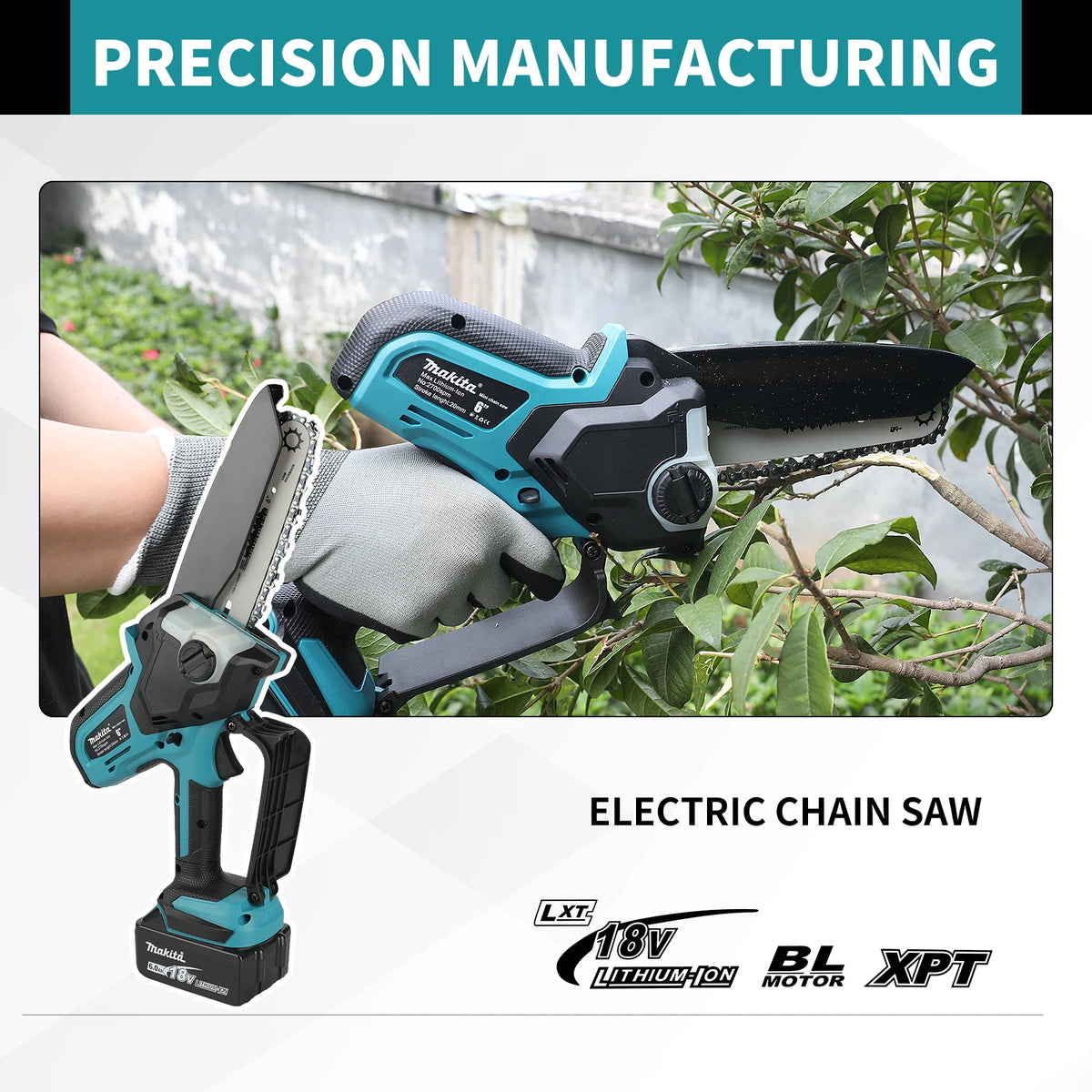 Makita 18V Cordless Chainsaw for Woodworking with Small Handheld Electric 6-inch Logging Sawzall Mini Portable Chainsaw
