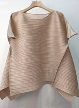 LANMREM Premium Pink Pleated Asymmetrical Women's T-shirt Batwing Sleeve Round Neck Loose Fit Daily Commute Pullover Top 2DB7499