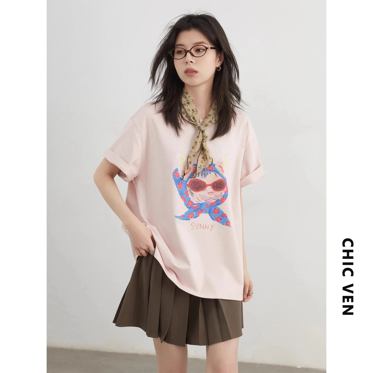 CHIC VEN Fashion Women T-Shirts Cool Sunscreen Printed Short Sleeve Tees Antibacterial Quick Drying Top for Girl Summer 2025