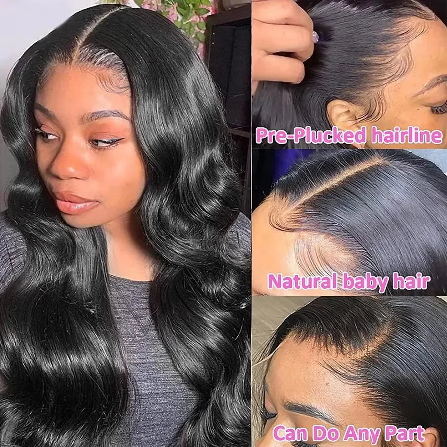 250 Density 100% Human Hair 13x4 13x6 Body Wave HD Lace Frontal Wig 40 46 Inch 360 Full HD Lace Front Wigs Loose Natural Black