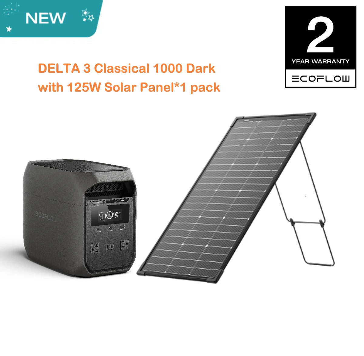 ECOFLOW Solar Generator DELTA 3 Classical Dark 1000, 1024Wh LiFePO4 Battery Portable Power Station, 1800W AC/100W USB