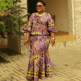 Afripride African Dresses for Woman Customized Loose Gold Ankara Printed Two Piece Flared Sleeve Fishtail Hem Dress 2425046