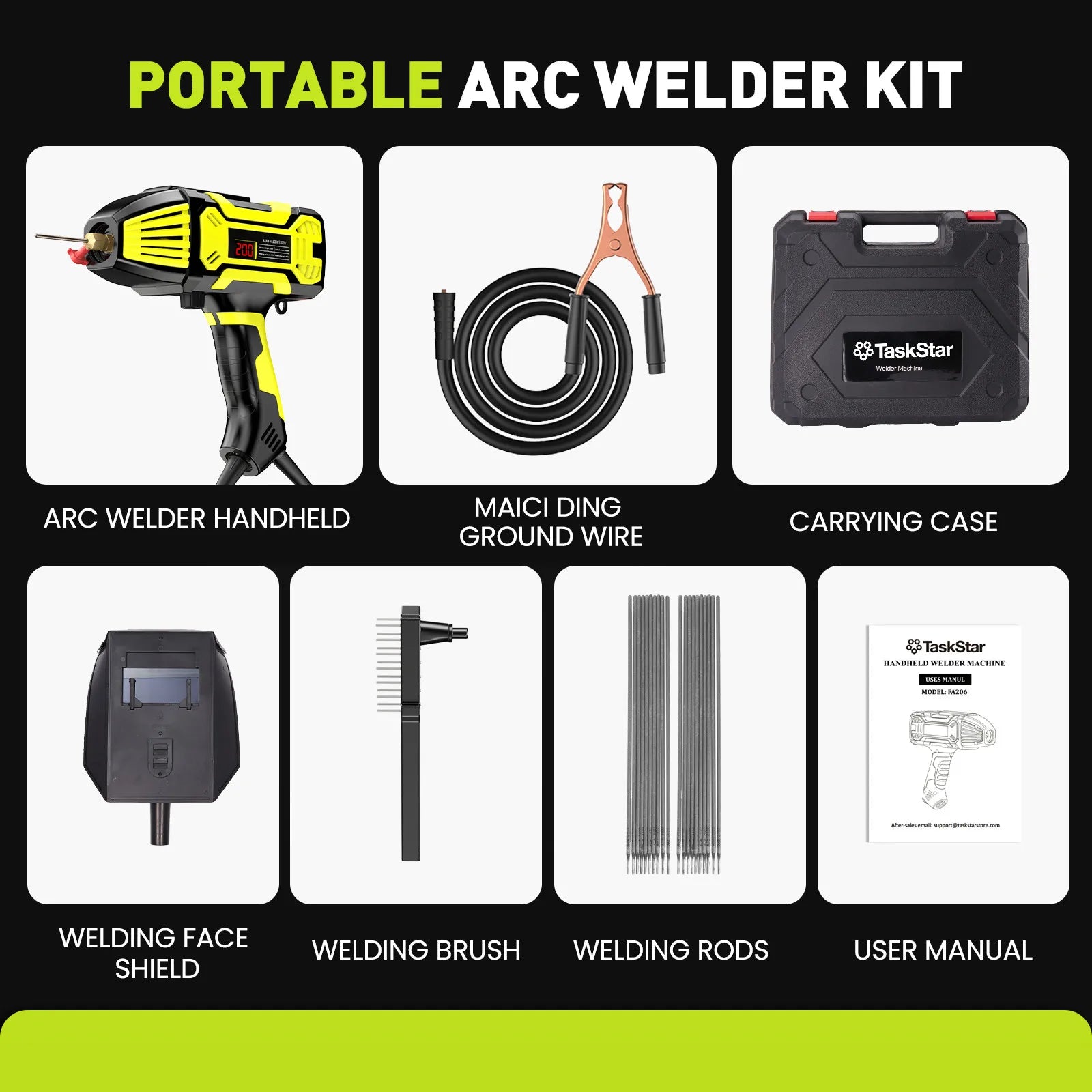 Portable Welding Machine Handheld Electric Welder Kit 110V IGBT Inverter Digital display 6 Variable Current Adjustment Handheld ARC Welder Gun