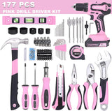 177-Piece Pink Cordless Drill and Tool Set for Women, 20V Lithium-ion with Storage Case
