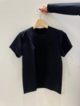 2025 summer new solid color three-layer collar short sleeved T-shirt short slim-fit casual blouse woman