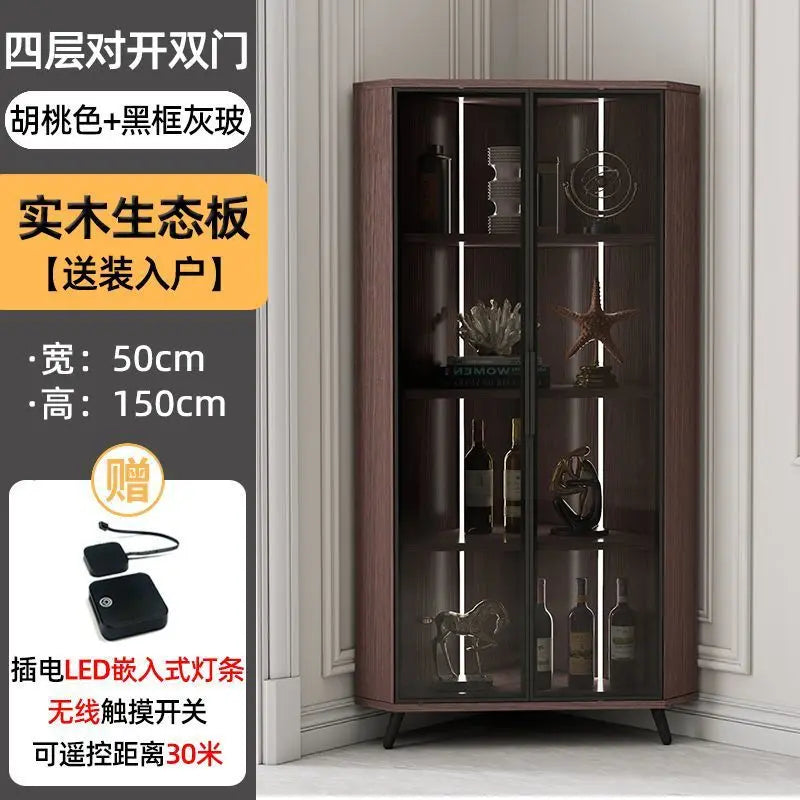 Corner Cabinet with Light Solid Wood Living Room Corner Corner Cabinet Display Bookcase Storage Triangle Cabinet Dining