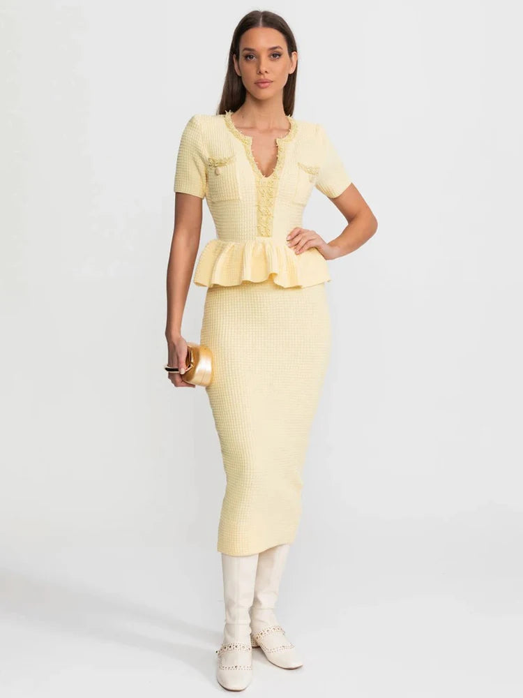 2026 Women New Ruffle Midi Dress V Neck Solid Color Bodycon Office Lady Dresses Short Sleeves 2026 Elegant Party Formal Vestidos