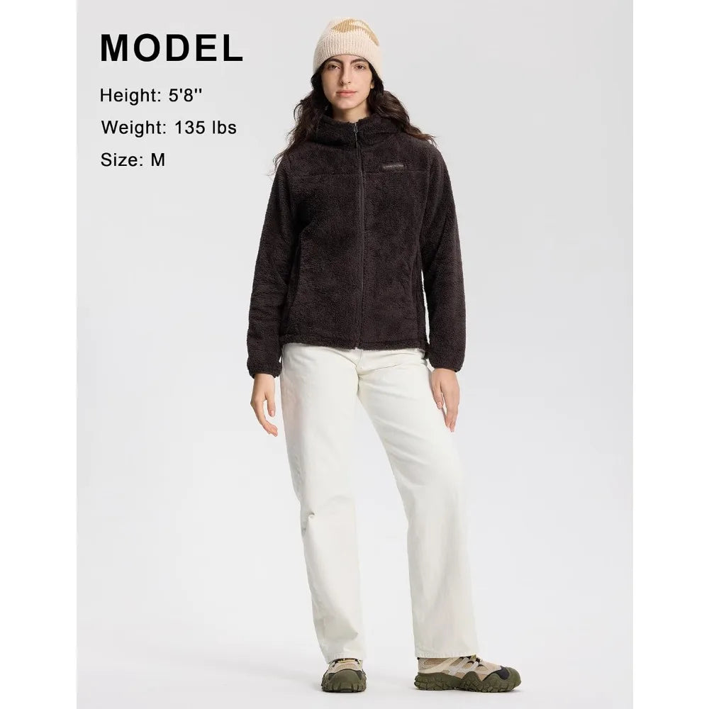Pioneer Camp Women's Fuzzy Fleece Jacket Full Zip Up Lightweight Warm Soft Fleece Coat with Hood for Spring Fall Winter