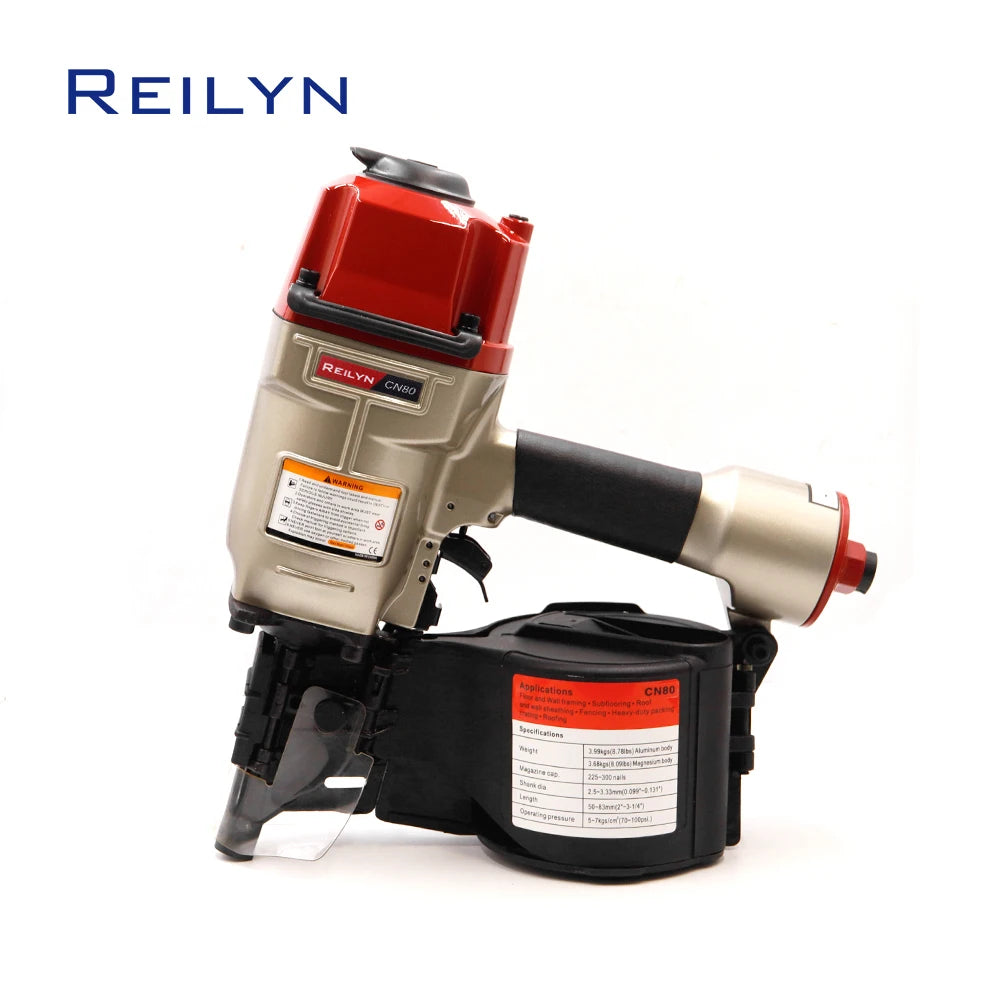 Reilyn Coil Nailer CN57 CN70 CN80 Pallet Nailing Gun 50-80mm Air Nailer for Roof Furniture Sheathing Wooden Crate Pneumatic Tool