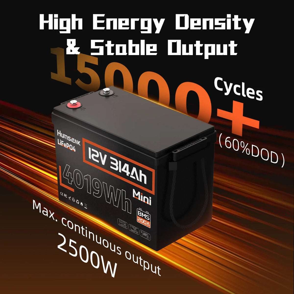 Humsienk 12V 100Ah 150Ah 200Ah 314Ah LiFePO4 Battery Built-in BMS Low Temperature Protection For RV/ Camp/ Solar Energy Storage
