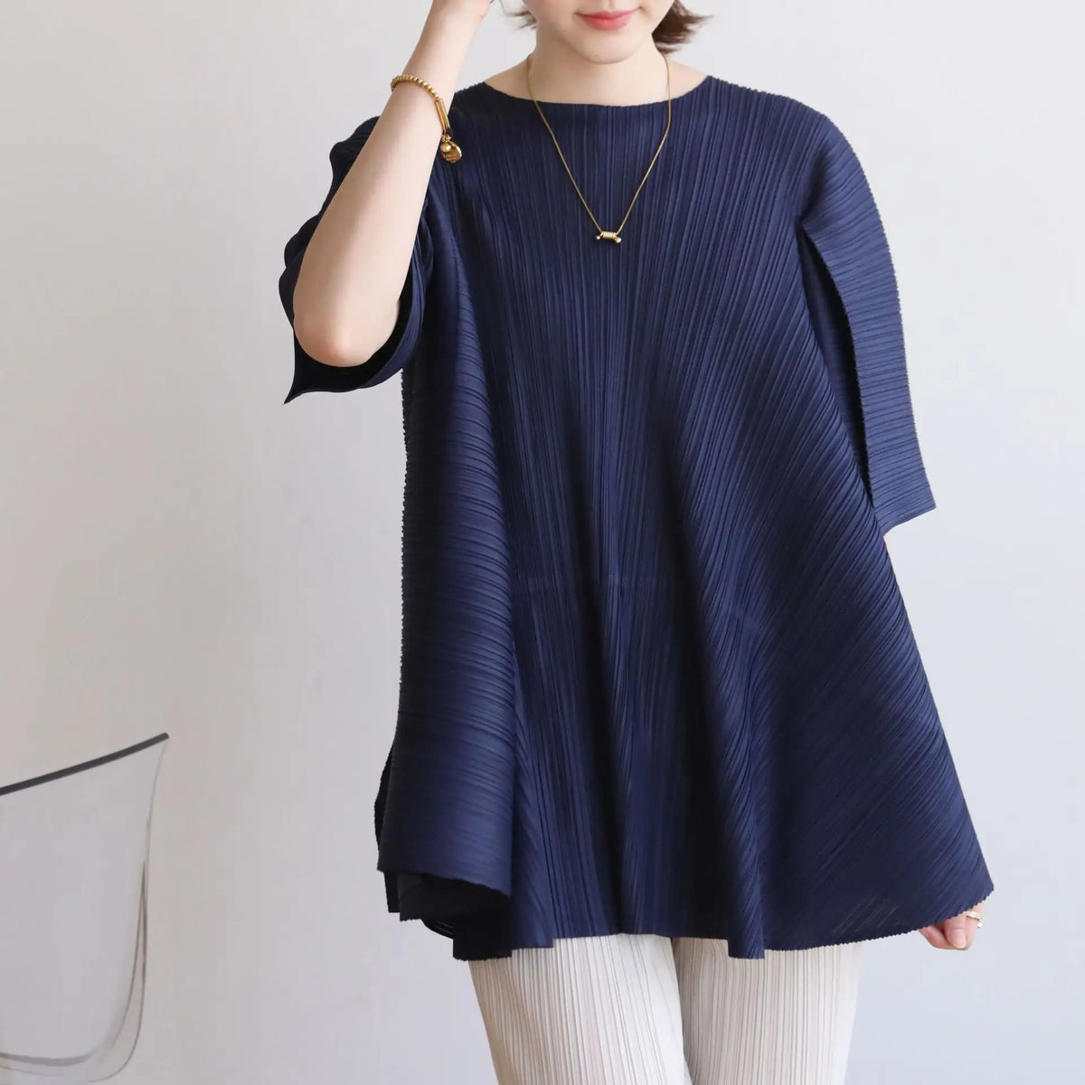 LANMREM Chic Summer New Pleated Women's T-shirt Loose-fitting Back Drawstring Design Irregular Mid Length Pullover Tops 2DB7256