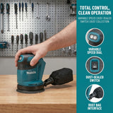 Makita DBO180Z 18V Brushless Cordless Orbital Sander  3 Speed 7000-11000 OPM with Pad Brake for Furniture Use