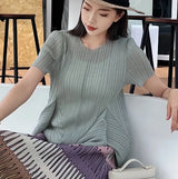Pleated T-Shirt 2026 Summer New Ruffled Short Sleeve Top Elegant Commuter Women's Lightweight Stretch Non-Iron Clothing