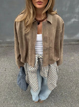 Women’s 2026 Autumn and Winter New Casual Fashion Suede-Textured Pilot Jacket Top