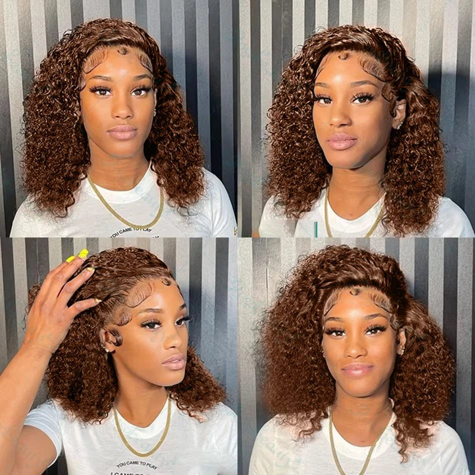Short Bob Wig 13x4 Lace Front Wig Chocolate Dark Brown 100% Human Hair