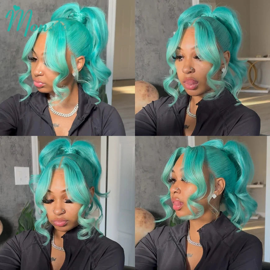 Mint Green Body Wave Human Hair Wigs Brazilian Raw Hair 613 Hd Lace Frontal Wig 13x6 Colored Lace Front Wig Human Hair 180% 200%