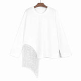 [EWQ] Korean Style Unique Design Beaded Tassel T-Shirt Long Sleeve Beautiful Pullover All Match T Shirt For Women Autumn New