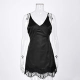 Linad Sexy V Neck Satin Spaghetti Strap Dress Summer Street Chic Backless Lace Dresses Women Casual Straight Dress Female 2025