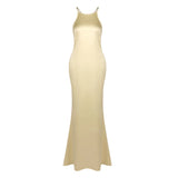 VC 2026 Sexy Backless Satin Maxi Dress For Women Spaghetti Strap Crystal Back Evening Dress Elegant Bodycon Party Slim Fit Dress