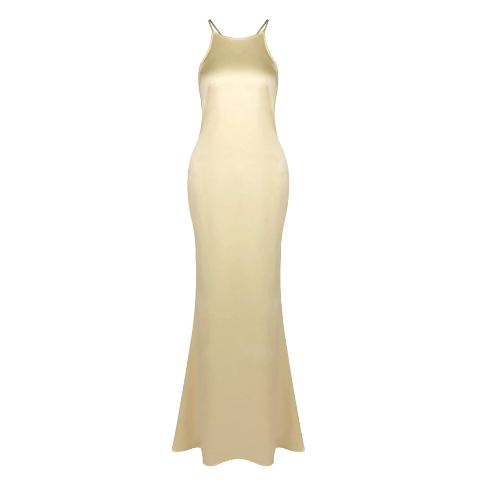 VC 2026 Sexy Backless Satin Maxi Dress For Women Spaghetti Strap Crystal Back Evening Dress Elegant Bodycon Party Slim Fit Dress
