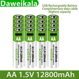 2025 High capacity 12800mAh USB AA 1.5V Li-ion Rechargeable Battery for Remote Control Mouse Electric Toy Battery + Type-C Cable
