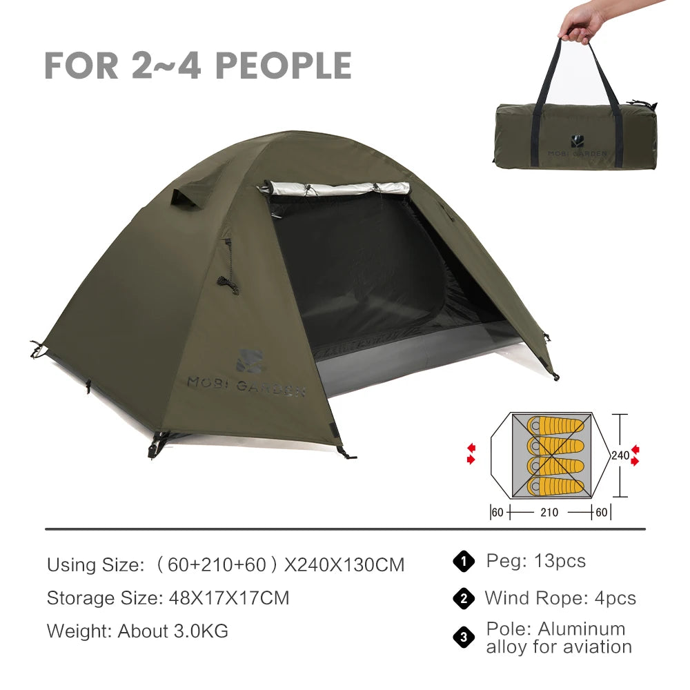 MOBI GARDEN Camping Backpacking Tent Waterproof Rainproof Hiking Silver Coated Sun Protection Easy Set Up