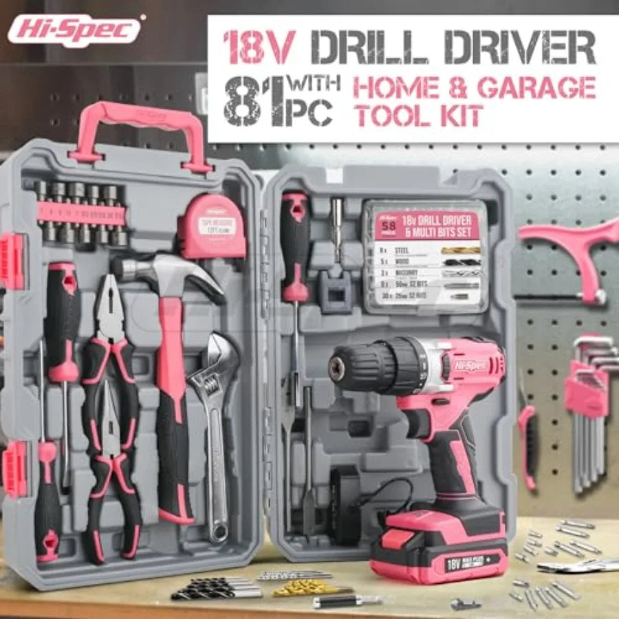 Cordless Drill Tool Set: Pink Power Drill for Women used for DIY Building and Fixing Tasks Easy to use All In One Set i