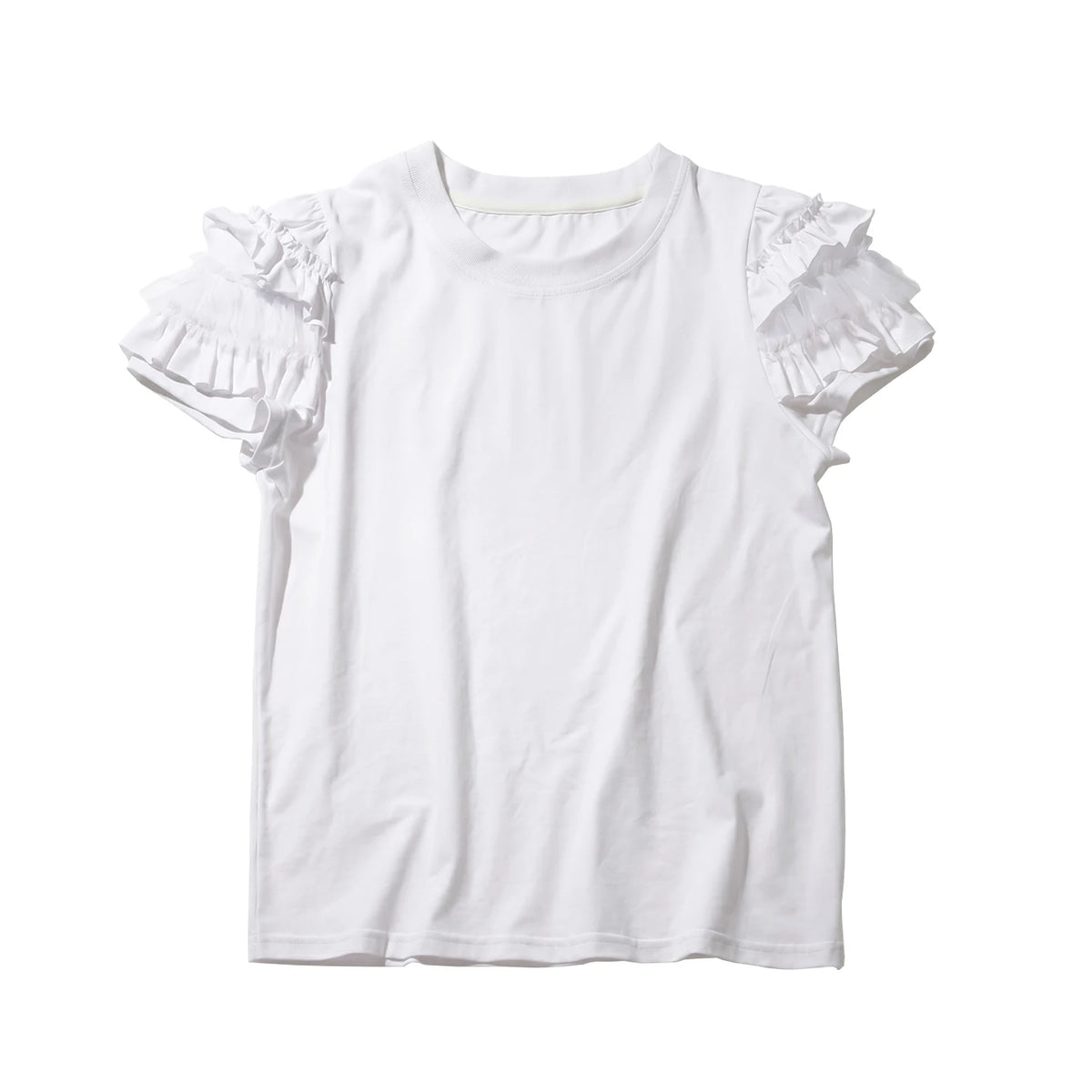 IMAKOKONI Female clothing women's t‑shirts for woman Round Neck Short Ruffled Sleeve Loose Fit Casual Solid Color Ladies Tee Top